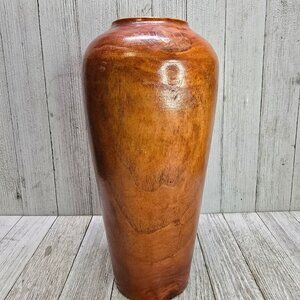 Vintage Handmade Wooden Vase 10" Tall Home Decor Boho Glossy Finish Gift